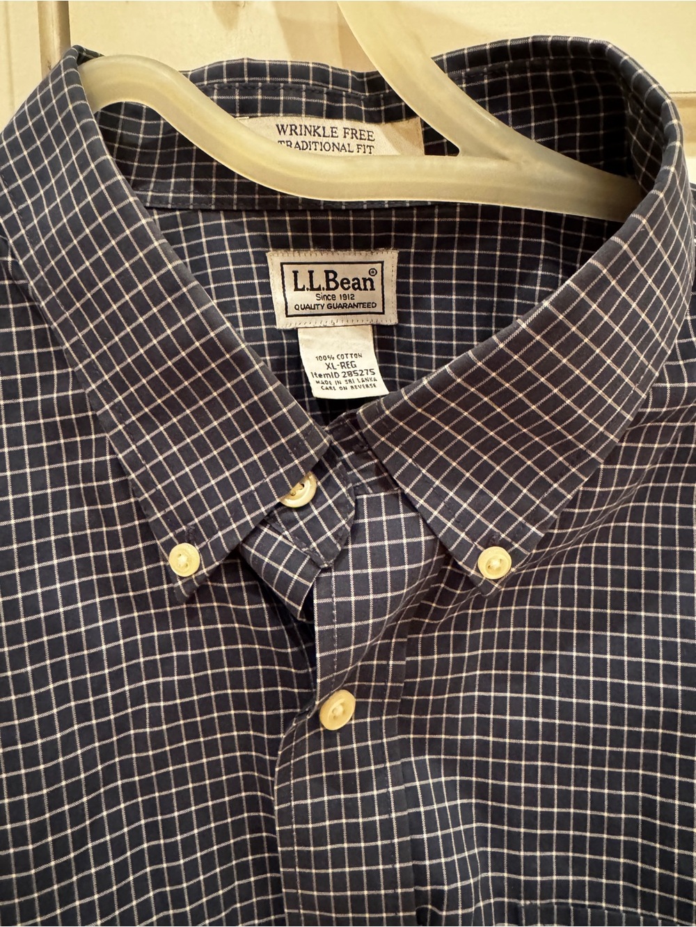 L.L. Bean Men’s Navy and White Windowpane Button-Down Shirt